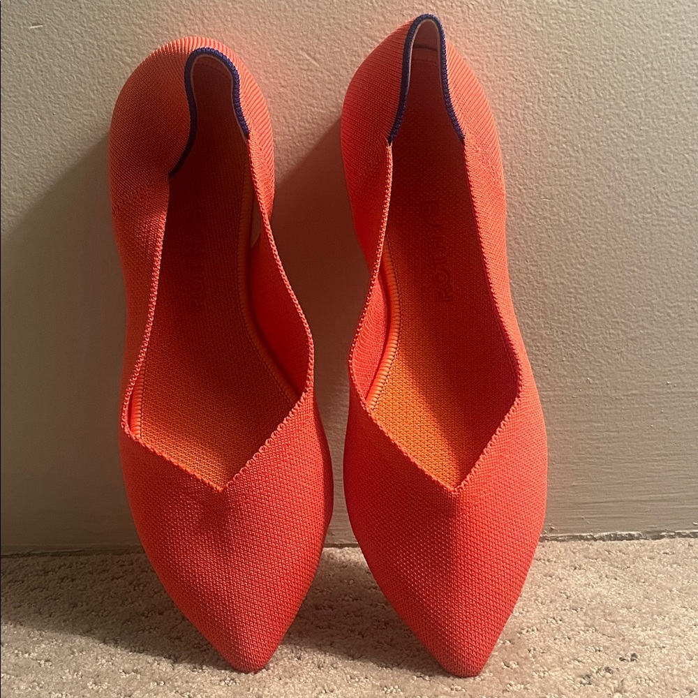 Rothy's Bright Orange Flats with Blue Trim
